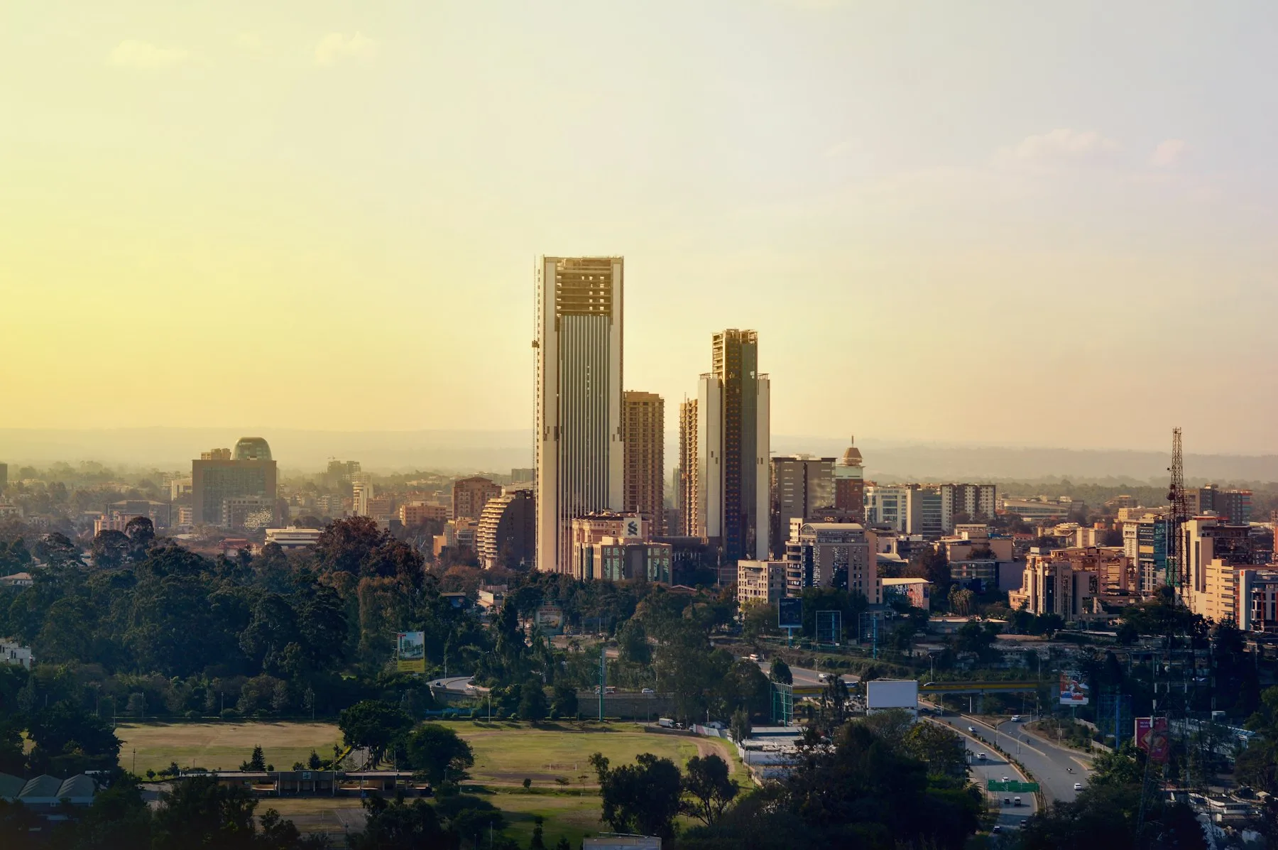 The Nairobi skyline at golden hour